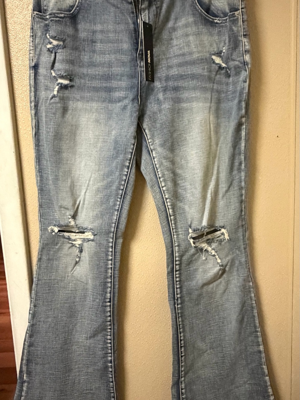 Fashion Nova Light Blue Distressed Flare Jeans New